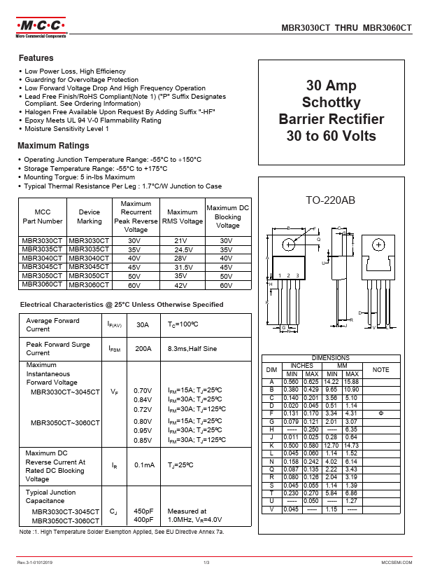 MBR3045CT Micro Commercial Components