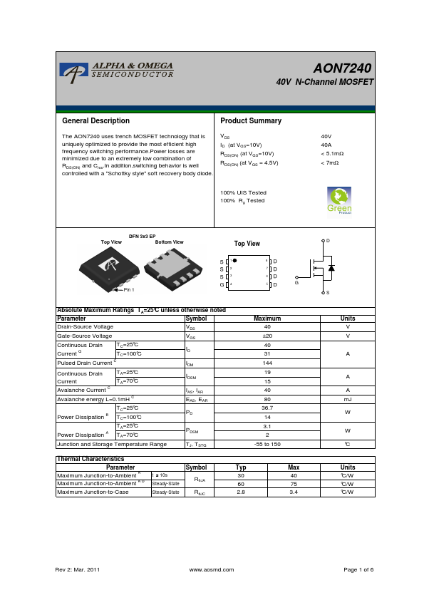 AON7240 Alpha & Omega Semiconductors