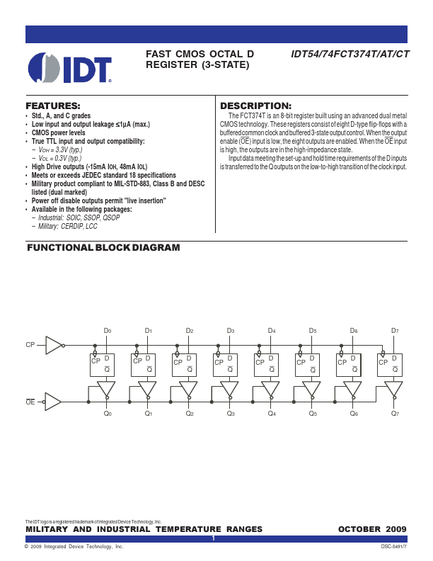 IDT54FCT374AT Integrated Device Technology