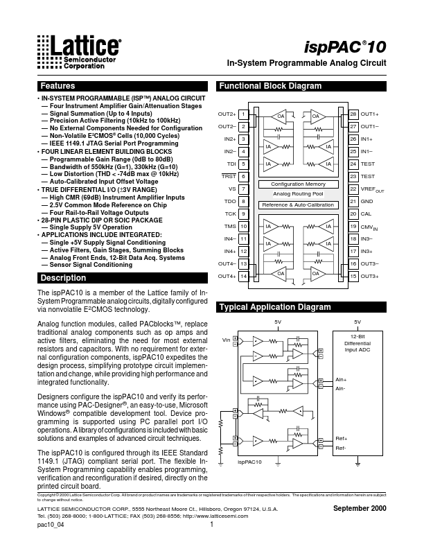 ISPPAC10-01PI Lattice Semiconductor