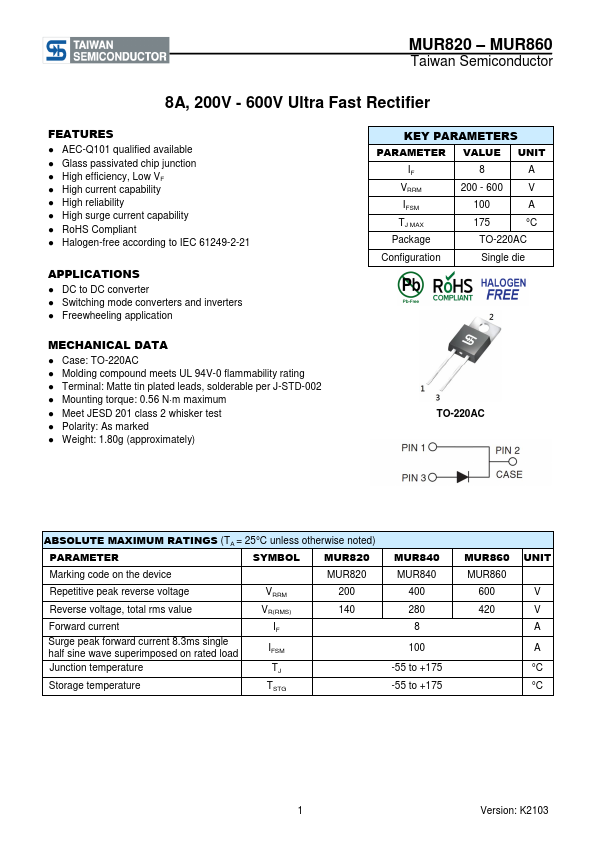 MUR820 Taiwan Semiconductor