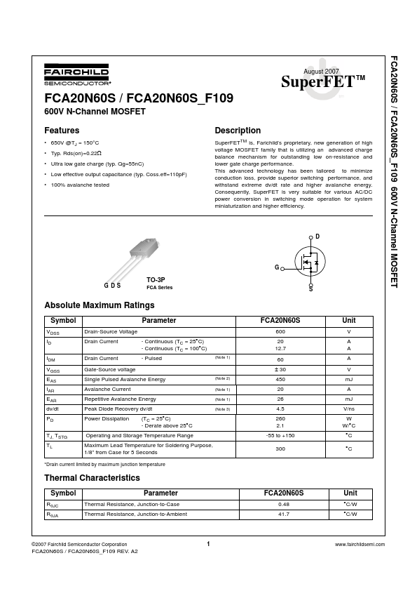 FCA20N60S Fairchild Semiconductor