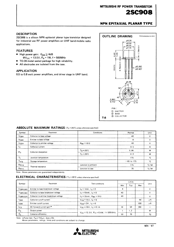 2SC908 Mitsubishi Electric Semiconductor