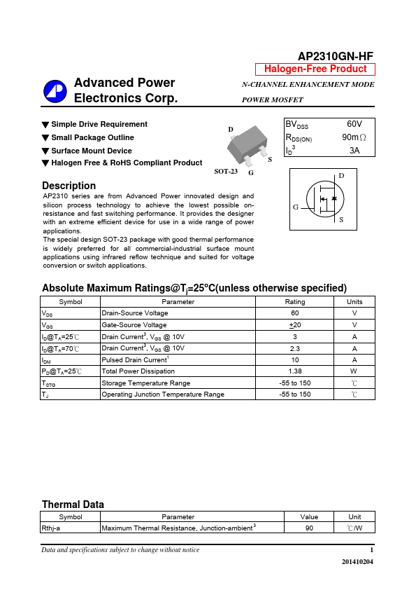 AP2310GN-HF Advanced Power Electronics