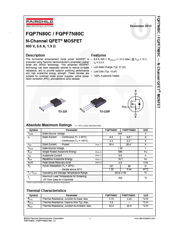 FQPF7N80C Fairchild Semiconductor
