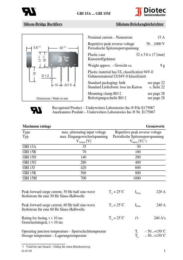 GBI15G Diotec Semiconductor