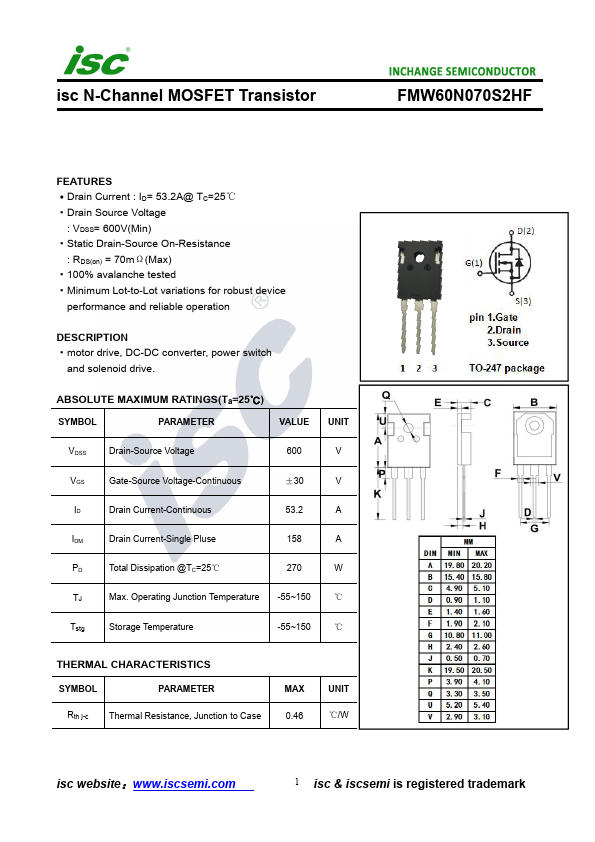 FMW60N070S2HF Inchange Semiconductor