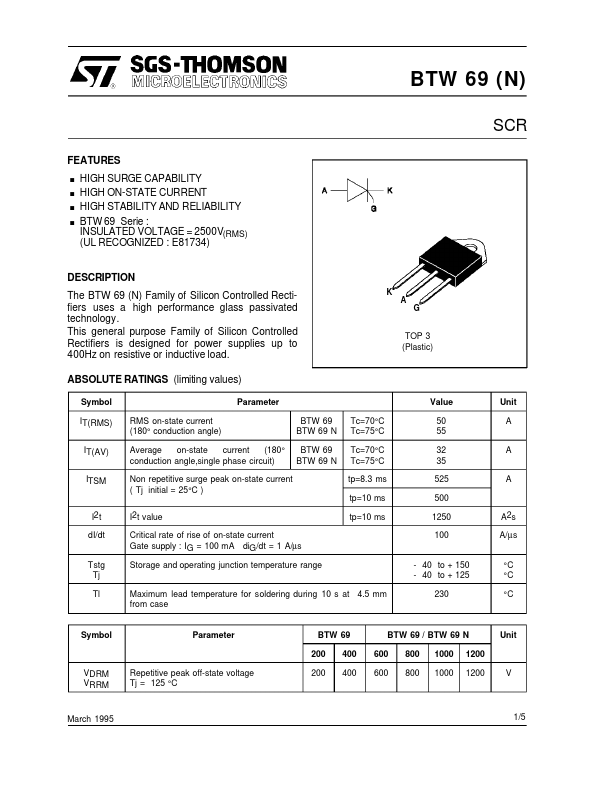 BTW69-1000 ST Microelectronics