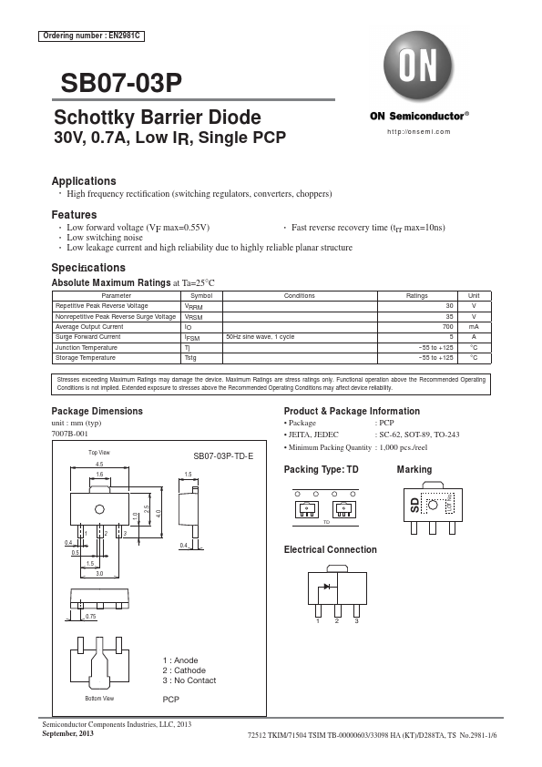 SB07-03P ON Semiconductor
