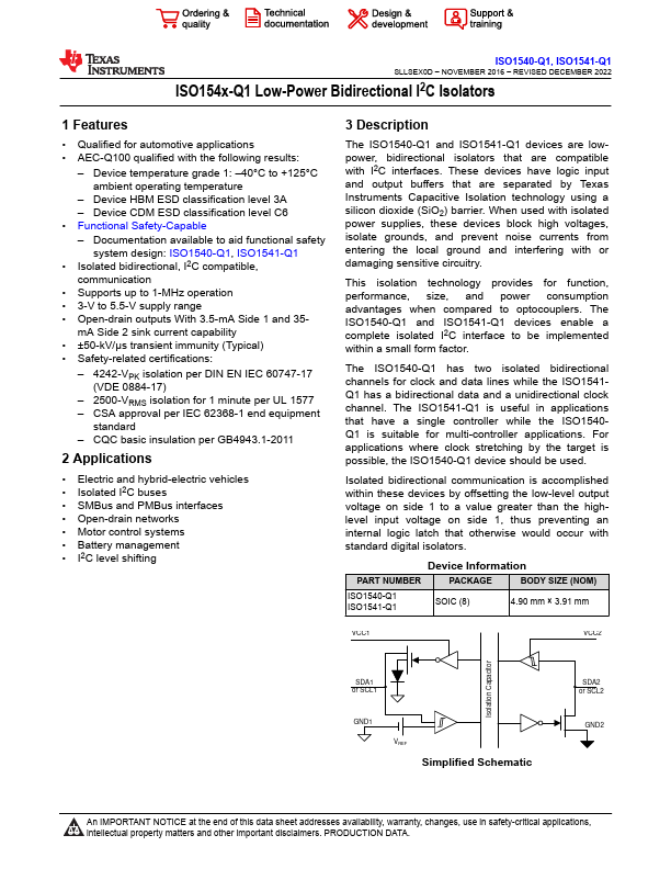 ISO1541-Q1 Texas Instruments