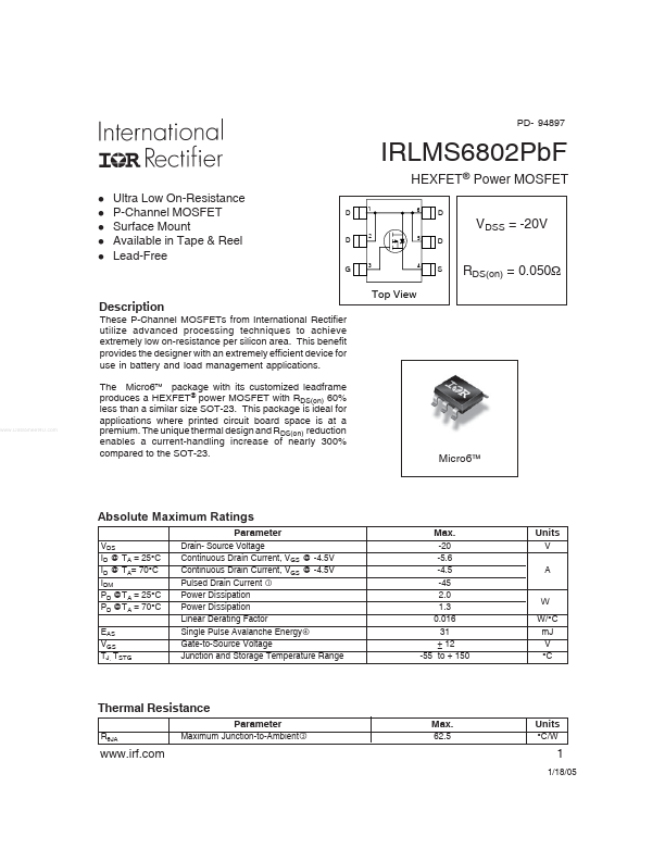 IRLMS6802PBF International Rectifier
