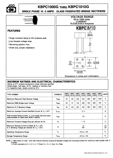 KBPC1008G Jinan Gude Electronic Device