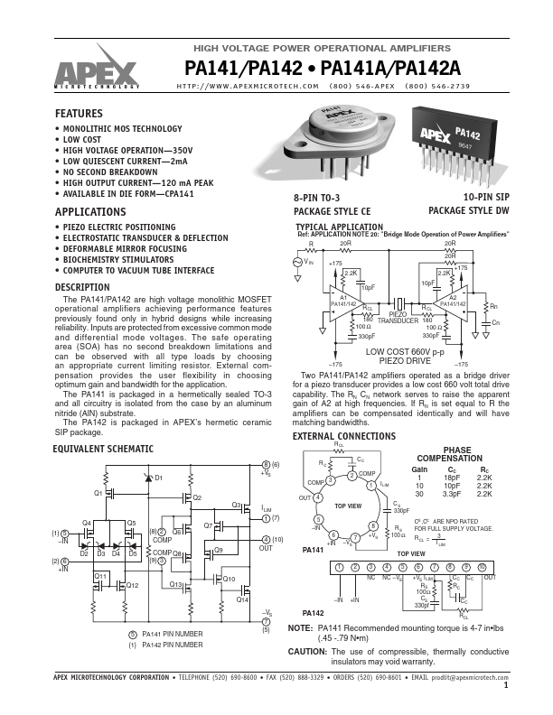 PA142A Apex Microtechnology