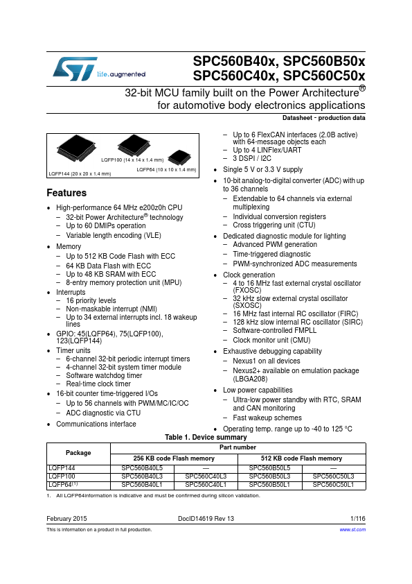 SPC560B44L5 ST Microelectronics