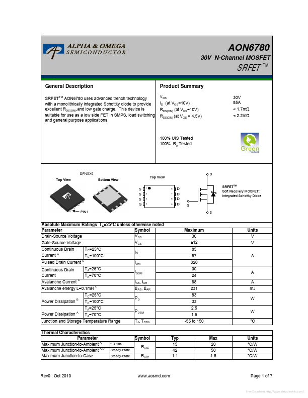 AON6780 Alpha & Omega Semiconductors