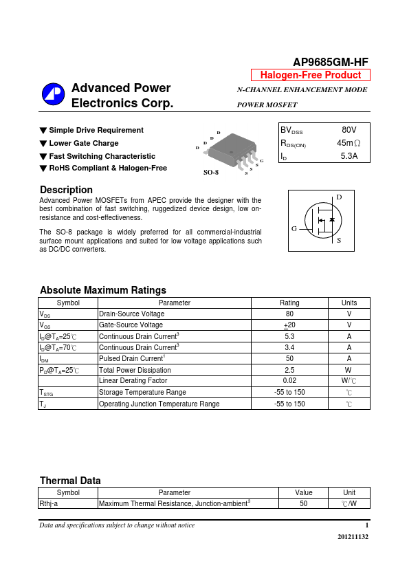 AP9685GM-HF Advanced Power Electronics