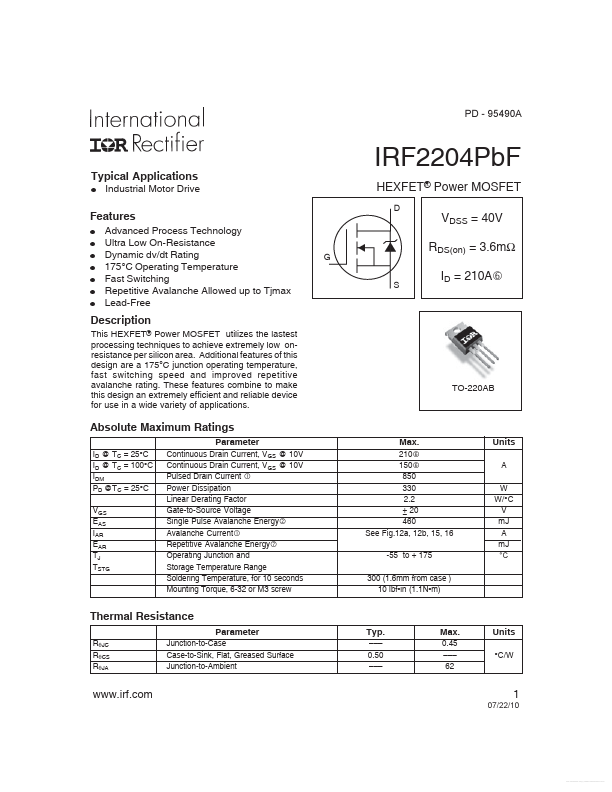 IRF2204PBF International Rectifier