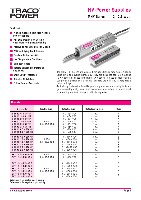 SHV12-1.0K2000P Traco Electronic AG