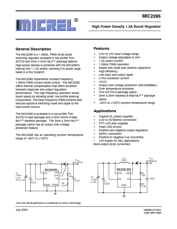MIC2295 Micrel Semiconductor