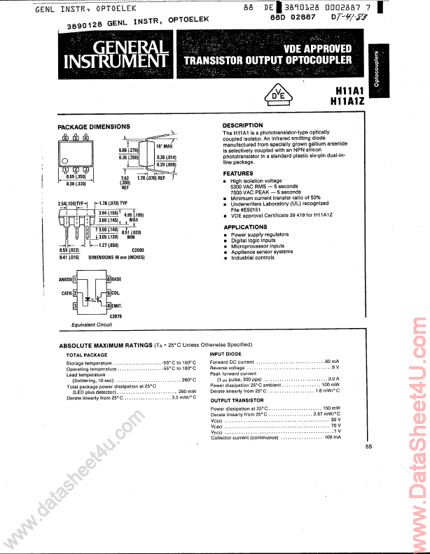 H11A1Z General Instrument Optoelectronics