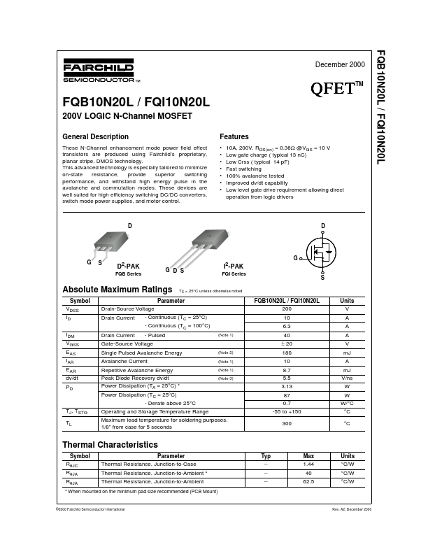 FQB10N20L Fairchild Semiconductor