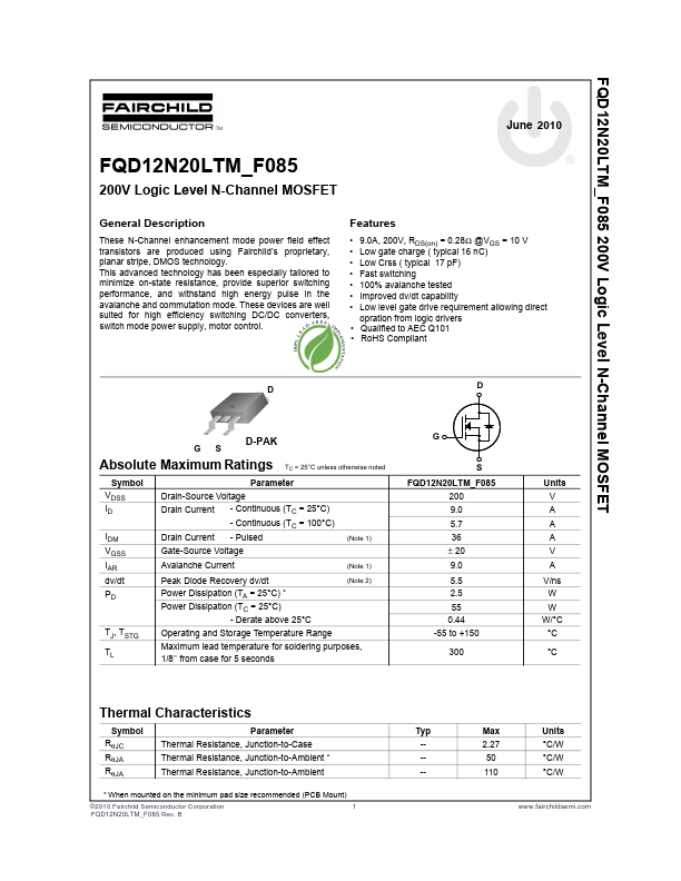 FQD12N20LTM_F085 Fairchild Semiconductor
