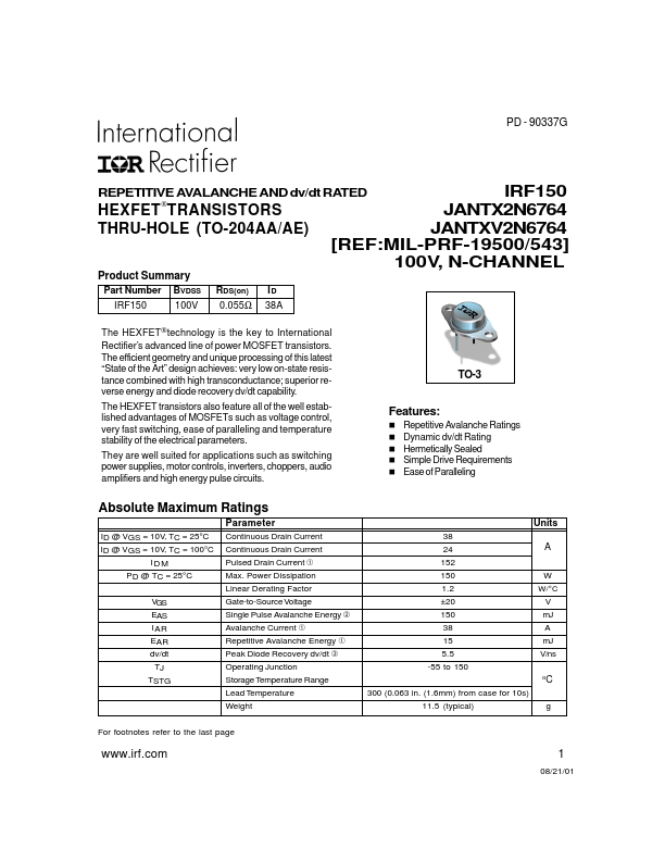 JANTX2N6764 International Rectifier