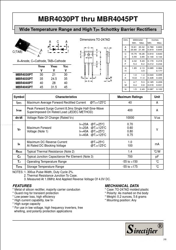 MBR4030PT Sirectifier