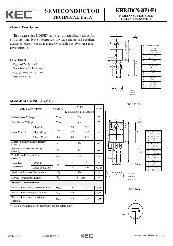 KHB2D0N60F1 KEC semiconductor