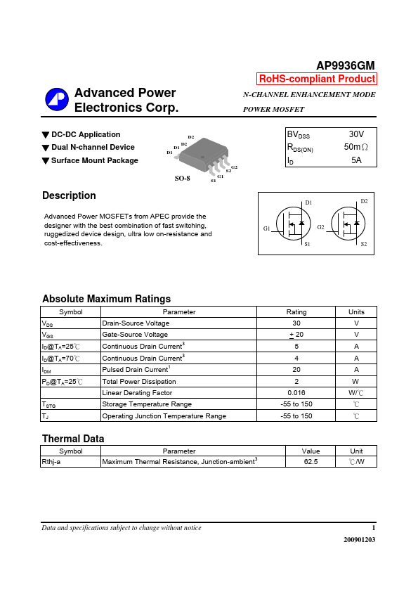 AP9936GM Advanced Power Electronics