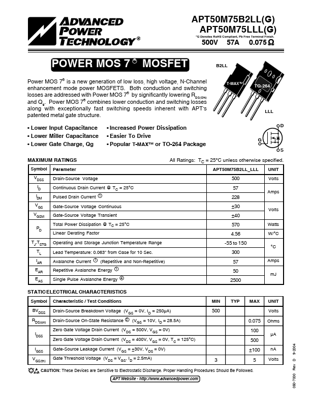 APT50M75LLLG Advanced Power Technology