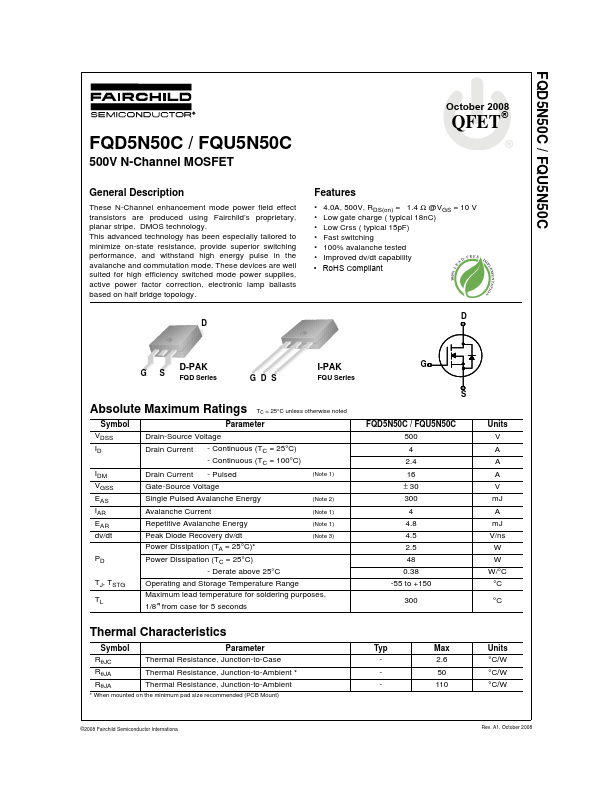 FQD5N50C Fairchild Semiconductor