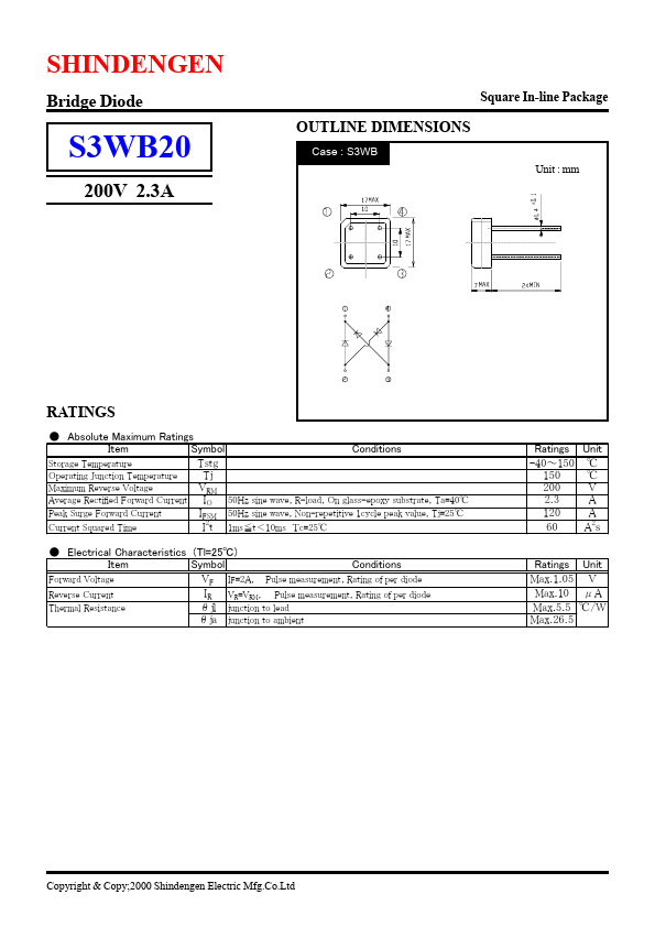 S3WB20 Shindengen Electric Mfg.Co.Ltd