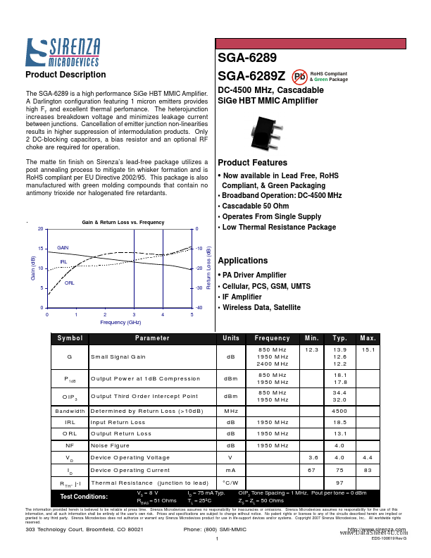 SGA-6289 Sirenza Microdevices