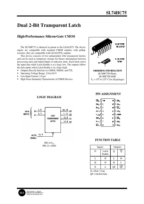 SL74HC75 System Logic Semiconductor