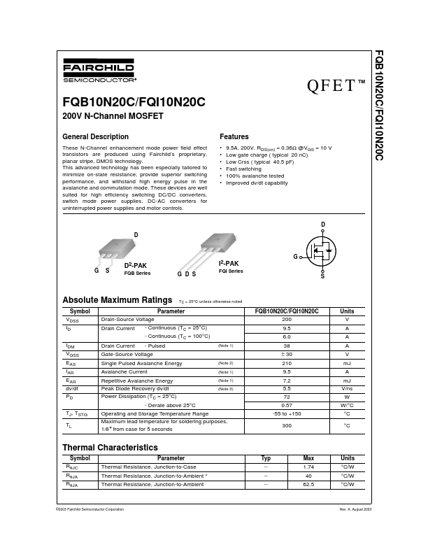 FQB10N20C Fairchild Semiconductor