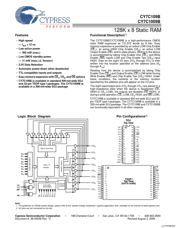 CY7C1009B Cypress Semiconductor