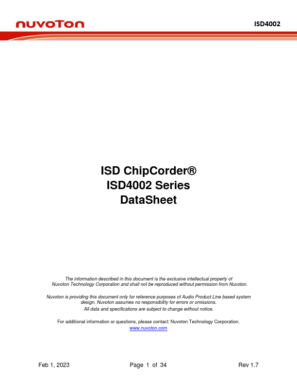 ISD4002 Nuvoton Technology
