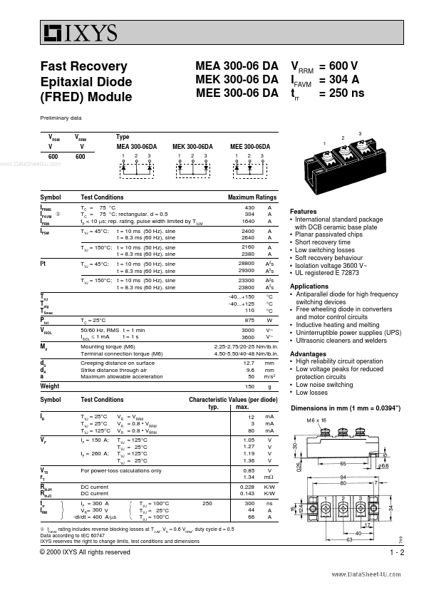 MEA300-06DA IXYS Corporation