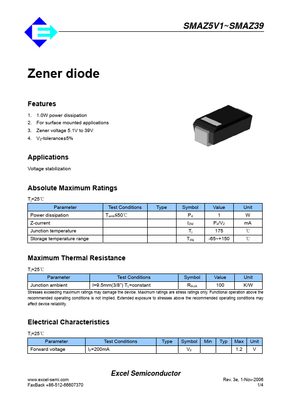 SMAZ20 Excel Semiconductor