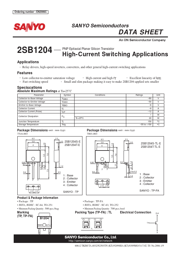 2SB1204 Sanyo Semicon Device