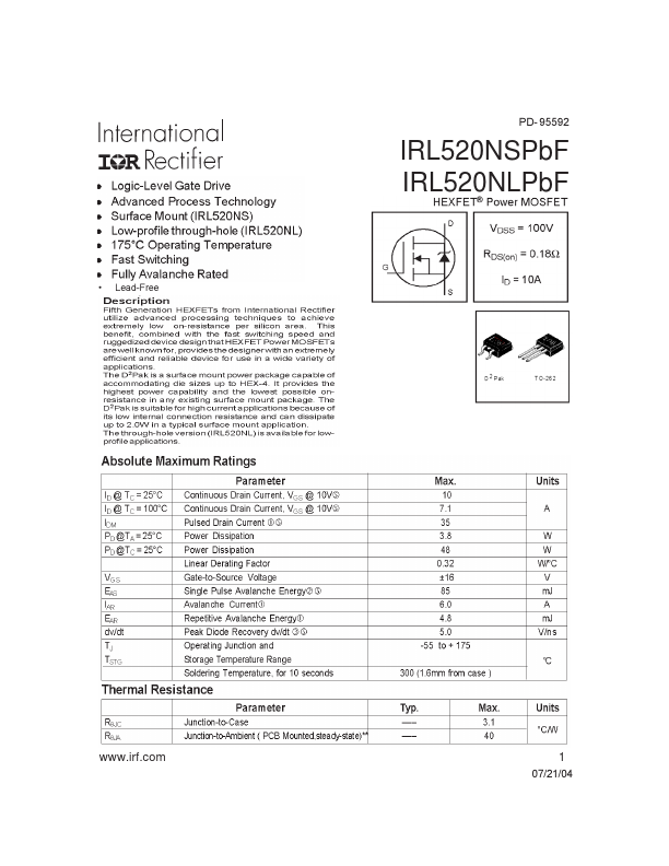 IRL520NSPbF International Rectifier