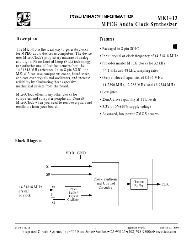 MK1413 Integrated Circuit Systems