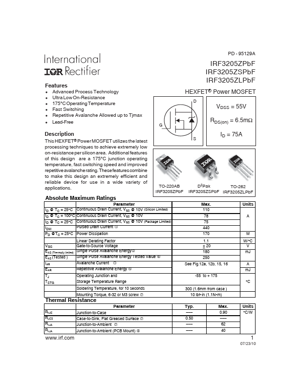 IRF3205ZS International Rectifier