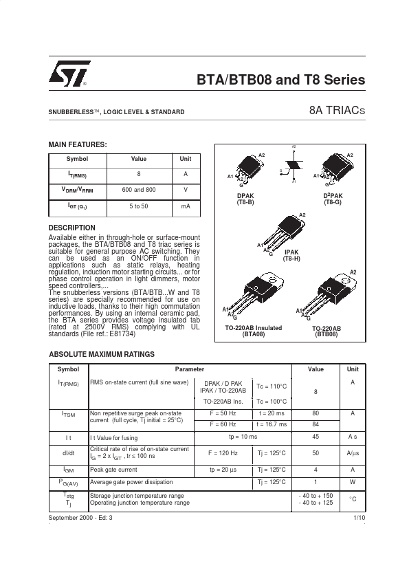 BTB08A-800SW ST Microelectronics