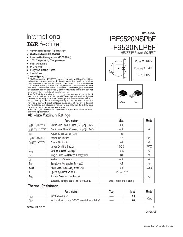 IRF9520NSPBF International Rectifier