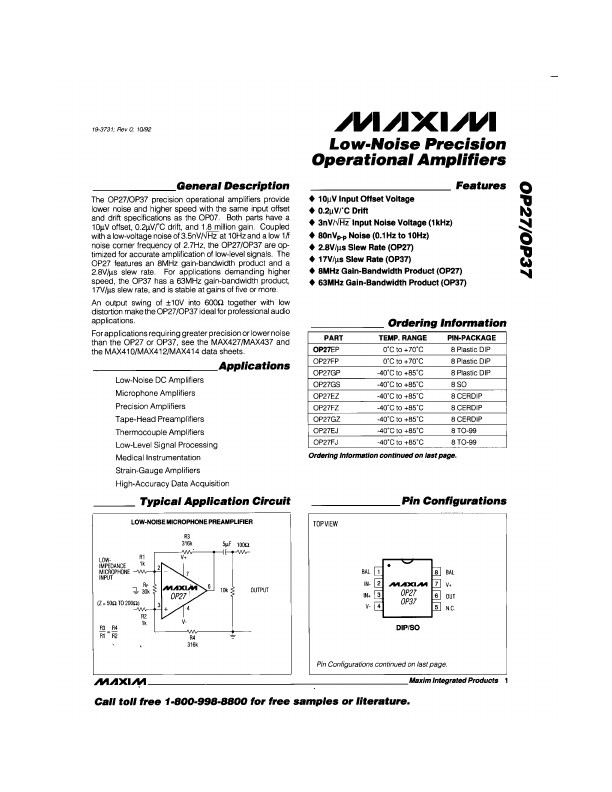 OP27GP Maxim Integrated Products