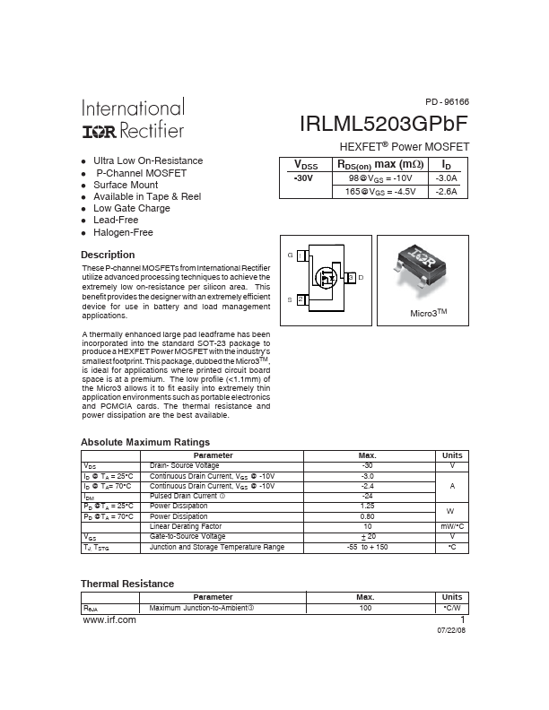 IRLML5203GPbF International Rectifier