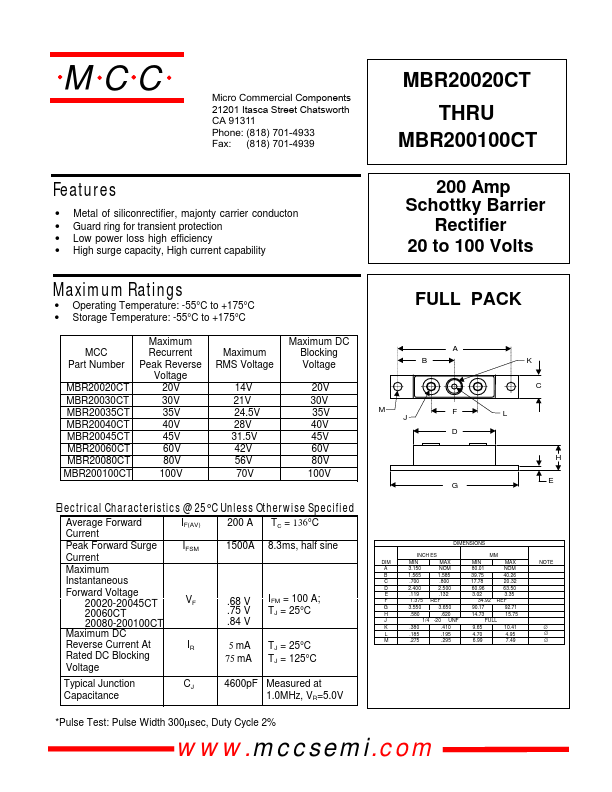 MBR20060CT Micro Commercial Components