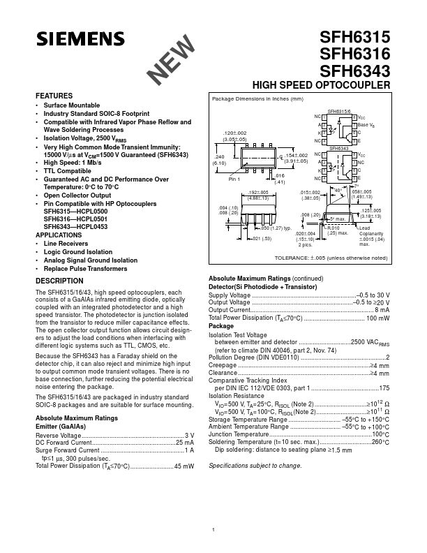 SFH6315 Siemens Semiconductor Group